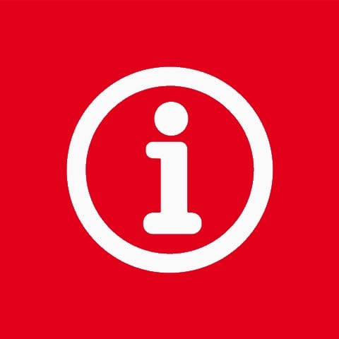 Icon eines weißen i in einem weißen Kreis auf rotem Grund